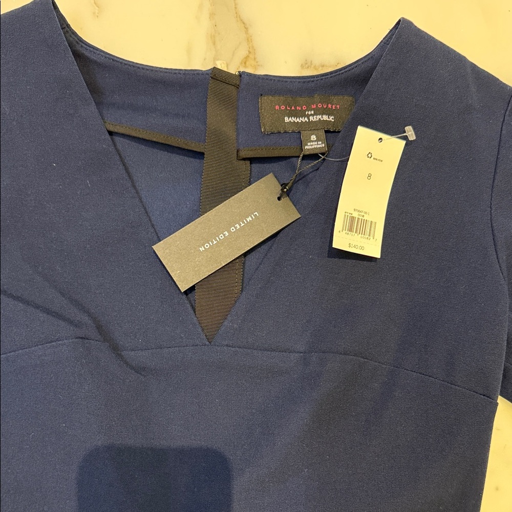 Roland Mouret for Banana Republic Elegant Navy Blue cotton stretch Dress -NWT - Picture 3 of 9